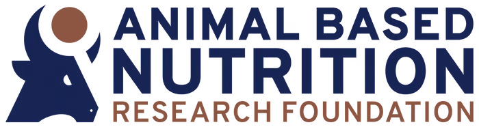 logo for animal based nutrition research foundation featuring a stylized bull's head in blue with a brown circle and bold text.