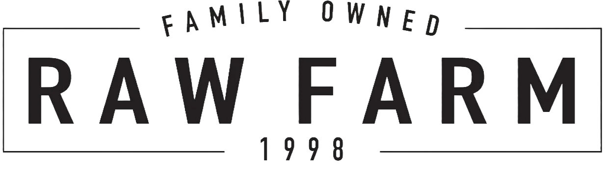 black and white logo with the text "family owned raw farm 1998" in bold, capital letters.
